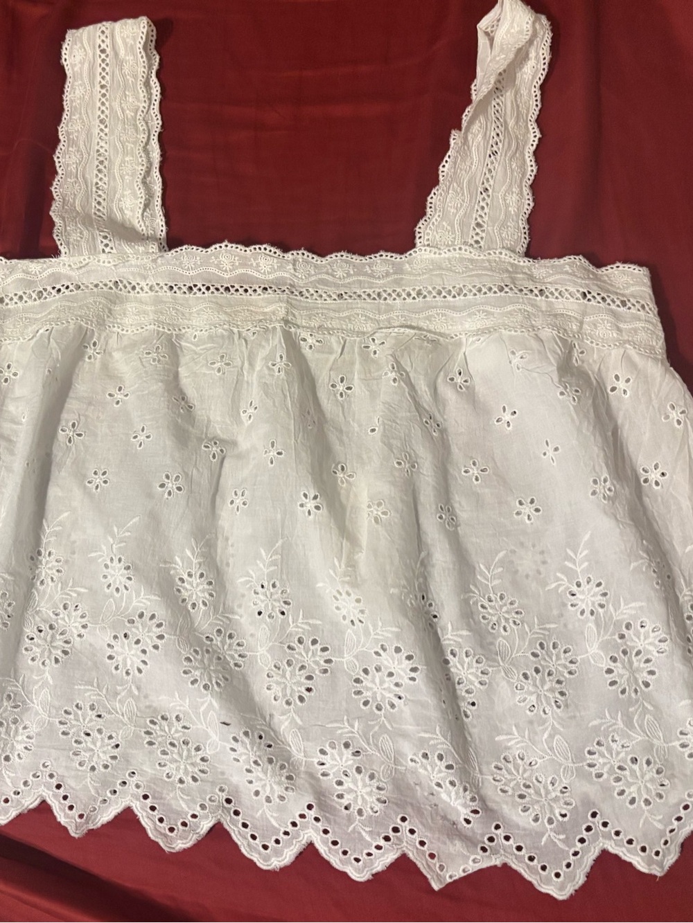 White Eyelet Lace Camisole Tank with Scalloped Hem